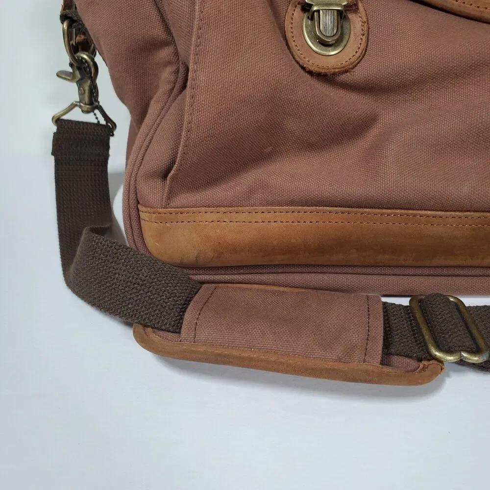 Vtg Magellan Vintage Duffle Bag Large Brown Rust Red Canvas Leather Trim Rugged - Picture 6 of 15